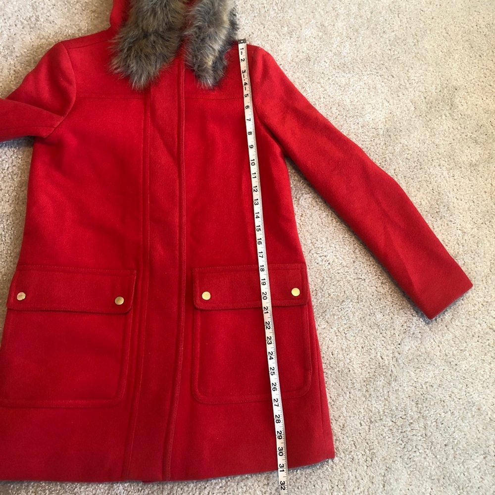 J. Crew Red Chateau Parka With Faux Fur Hood Womens Size 0 Winter Coat Jacket - Picture 10 of 13